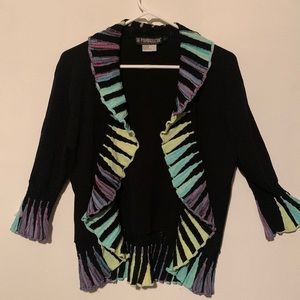 The Pyramid Collection Black Cardigan with Pastel Accents